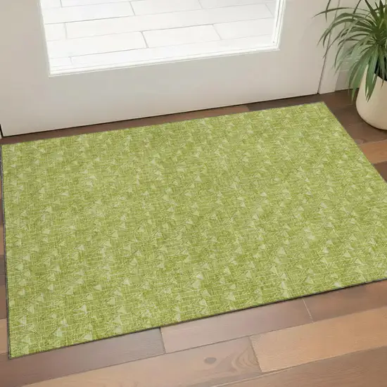 Fern Green And Ivory Geometric Washable Area Rug With UV Protection Photo 1
