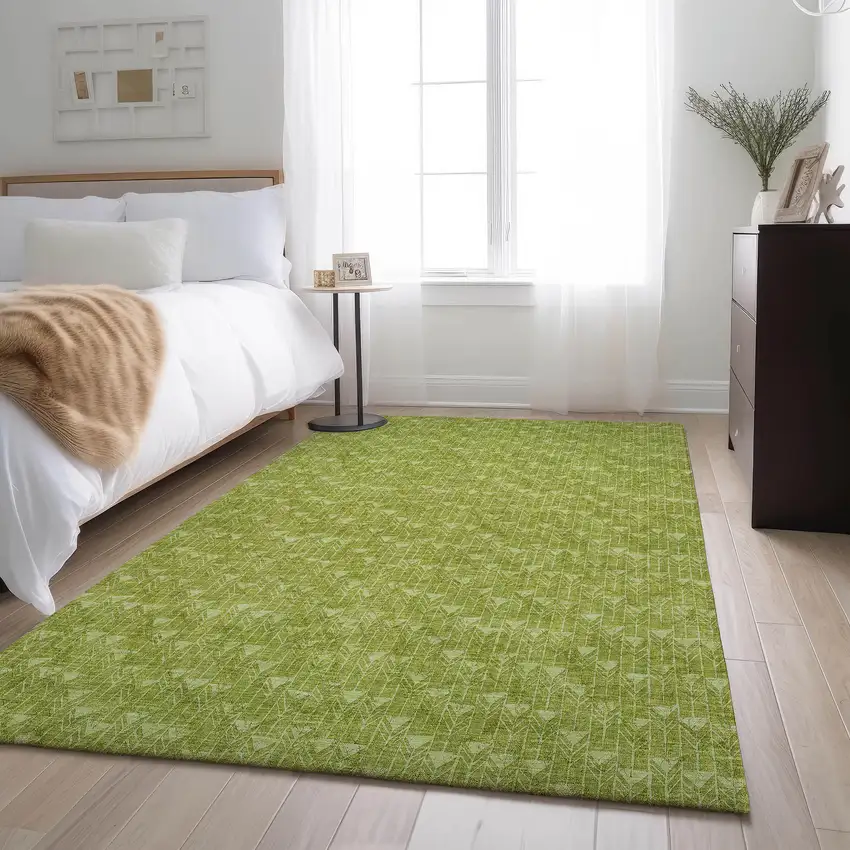 Fern Green And Ivory Geometric Washable Area Rug With UV Protection Photo 5