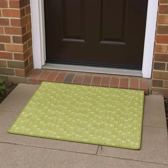 Fern Green And Ivory Geometric Washable Area Rug With UV Protection Photo 2