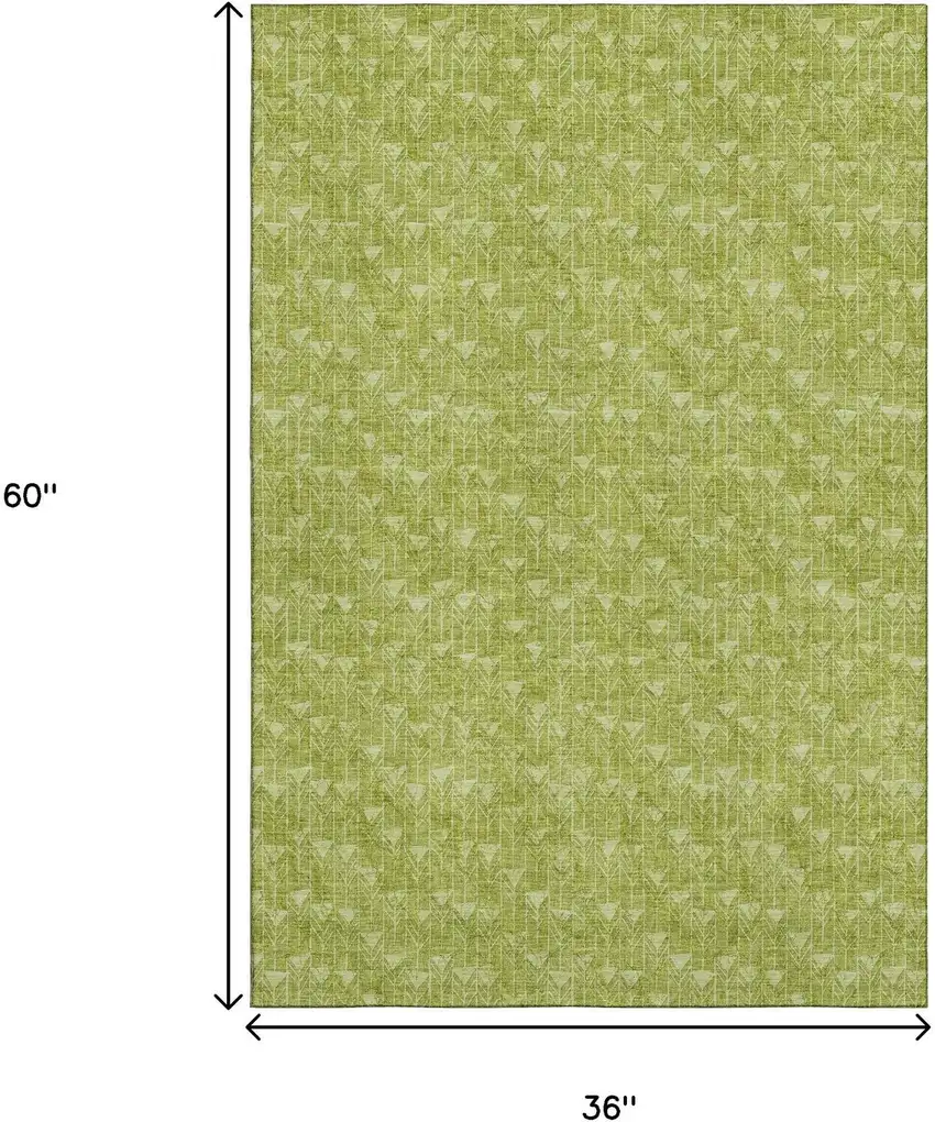 Fern Green And Ivory Geometric Washable Area Rug With UV Protection Photo 3