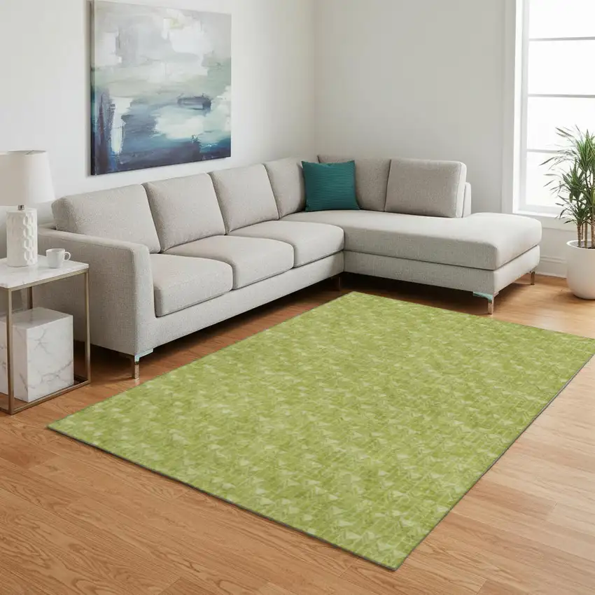Fern Green And Ivory Geometric Washable Area Rug With UV Protection Photo 1