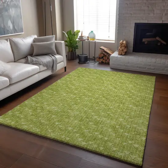 Fern Green And Ivory Geometric Washable Area Rug With UV Protection Photo 6