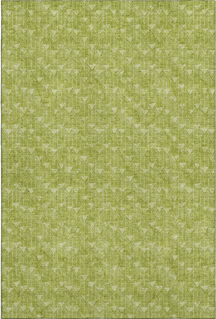 Fern Green And Ivory Geometric Washable Area Rug With UV Protection Photo 1