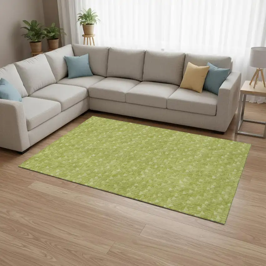 Fern Green And Ivory Geometric Washable Area Rug With UV Protection Photo 1