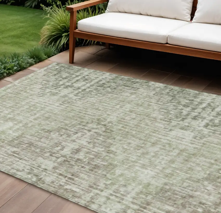 Fern Green And Ivory Geometric Washable Indoor Outdoor Area Rug Photo 2