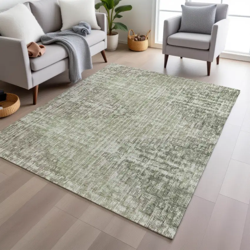 Fern Green And Ivory Geometric Washable Indoor Outdoor Area Rug Photo 6