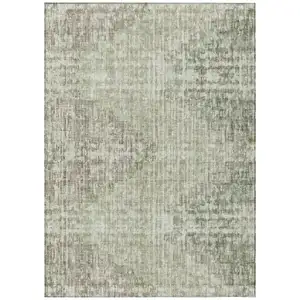 Photo of Fern Green And Ivory Geometric Washable Indoor Outdoor Area Rug