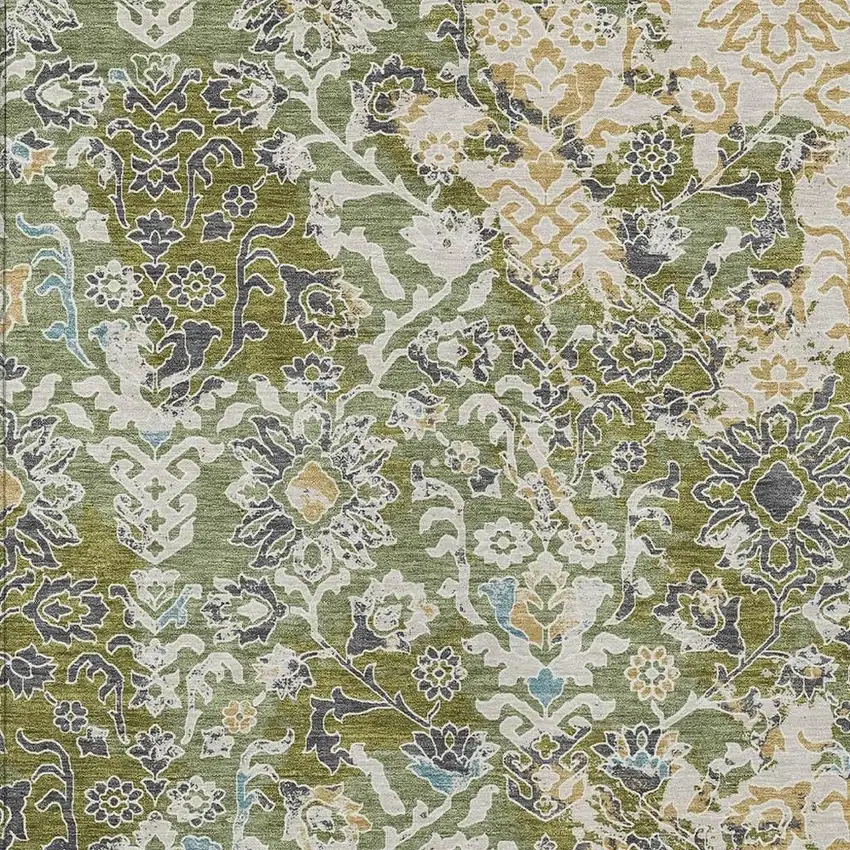 Fern Green And Ivory Geometric Washable Indoor Outdoor Area Rug Photo 2