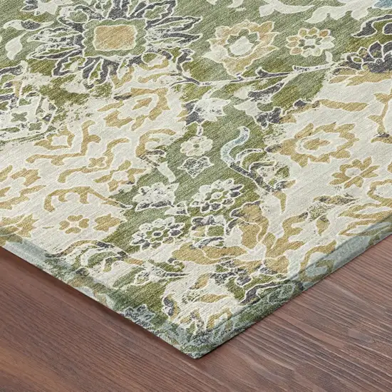 Fern Green And Ivory Geometric Washable Indoor Outdoor Area Rug Photo 4