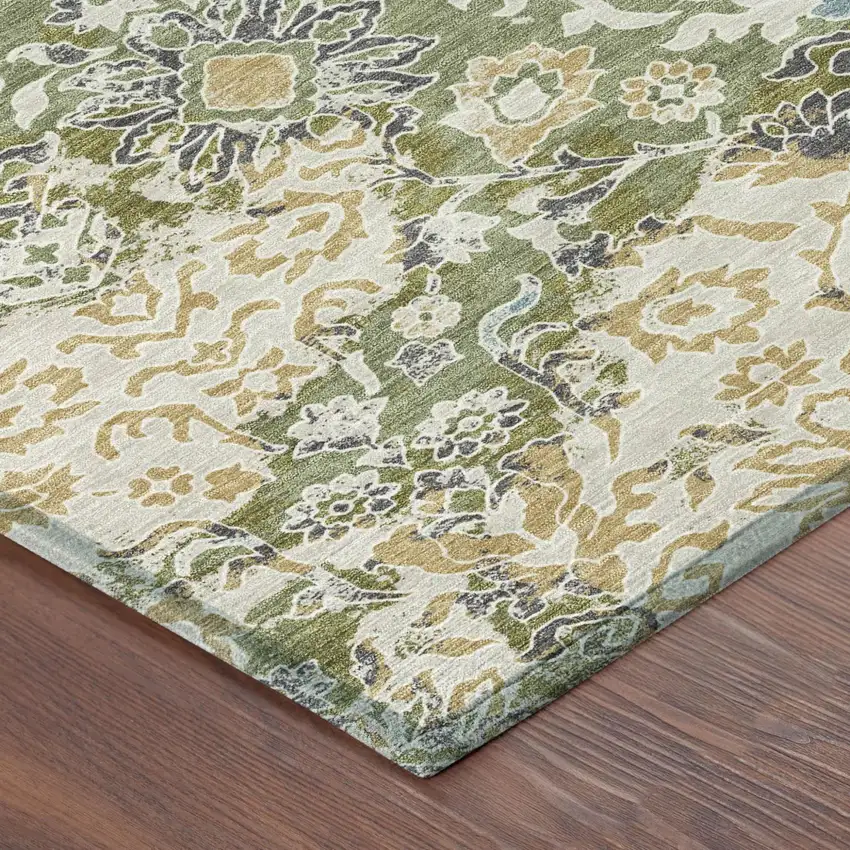Fern Green And Ivory Geometric Washable Indoor Outdoor Area Rug Photo 4
