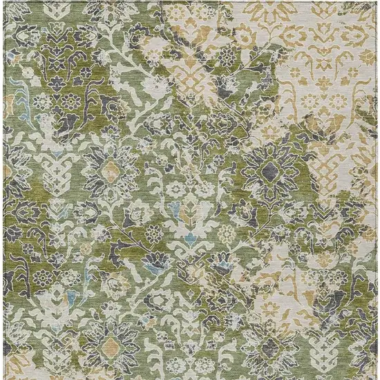 Fern Green And Ivory Geometric Washable Indoor Outdoor Area Rug Photo 3