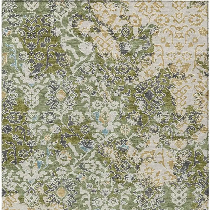 Fern Green And Ivory Geometric Washable Indoor Outdoor Area Rug Photo 3