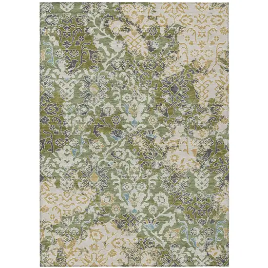Fern Green And Ivory Geometric Washable Indoor Outdoor Area Rug Photo 1