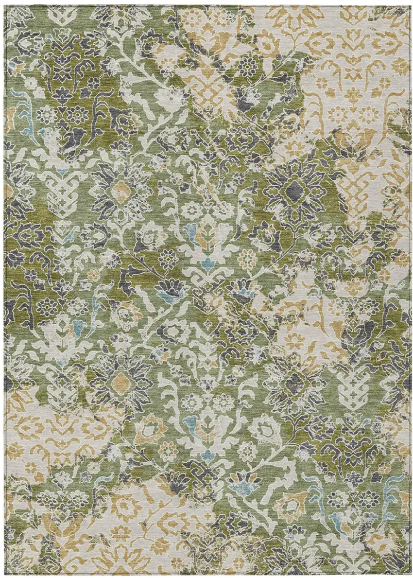Fern Green And Ivory Geometric Washable Indoor Outdoor Area Rug Photo 1