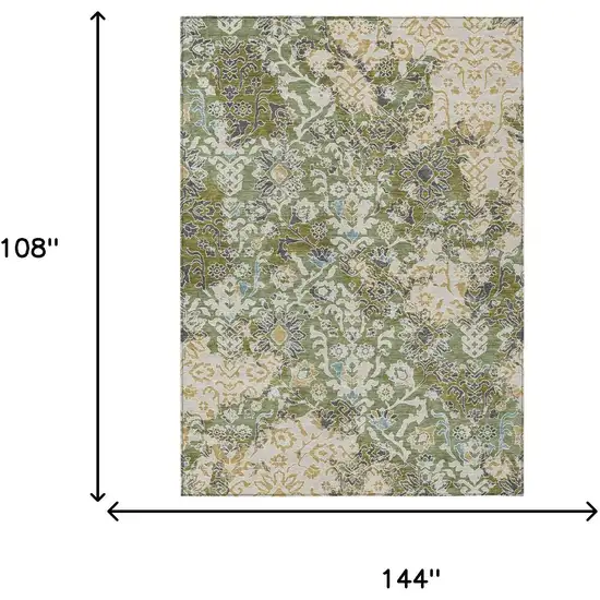 Fern Green And Ivory Geometric Washable Indoor Outdoor Area Rug Photo 6