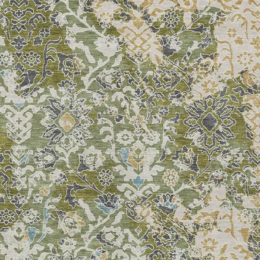 Fern Green And Ivory Geometric Washable Indoor Outdoor Area Rug Photo 2