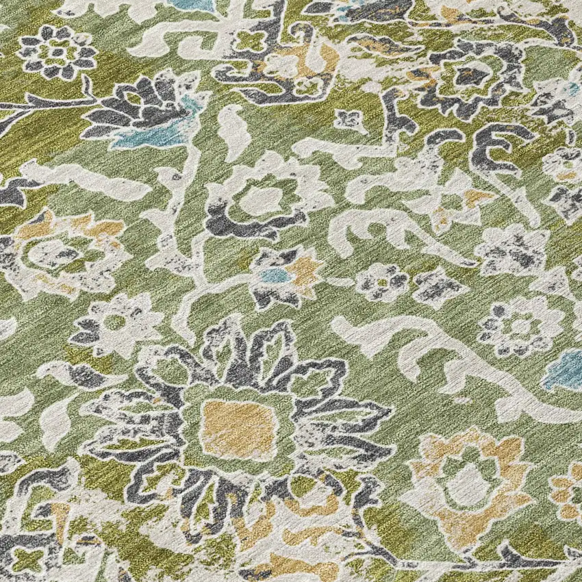 Fern Green And Ivory Geometric Washable Indoor Outdoor Area Rug Photo 5