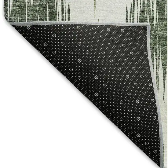 Fern Green And Ivory Ikat Washable Area Rug With UV Protection Photo 6