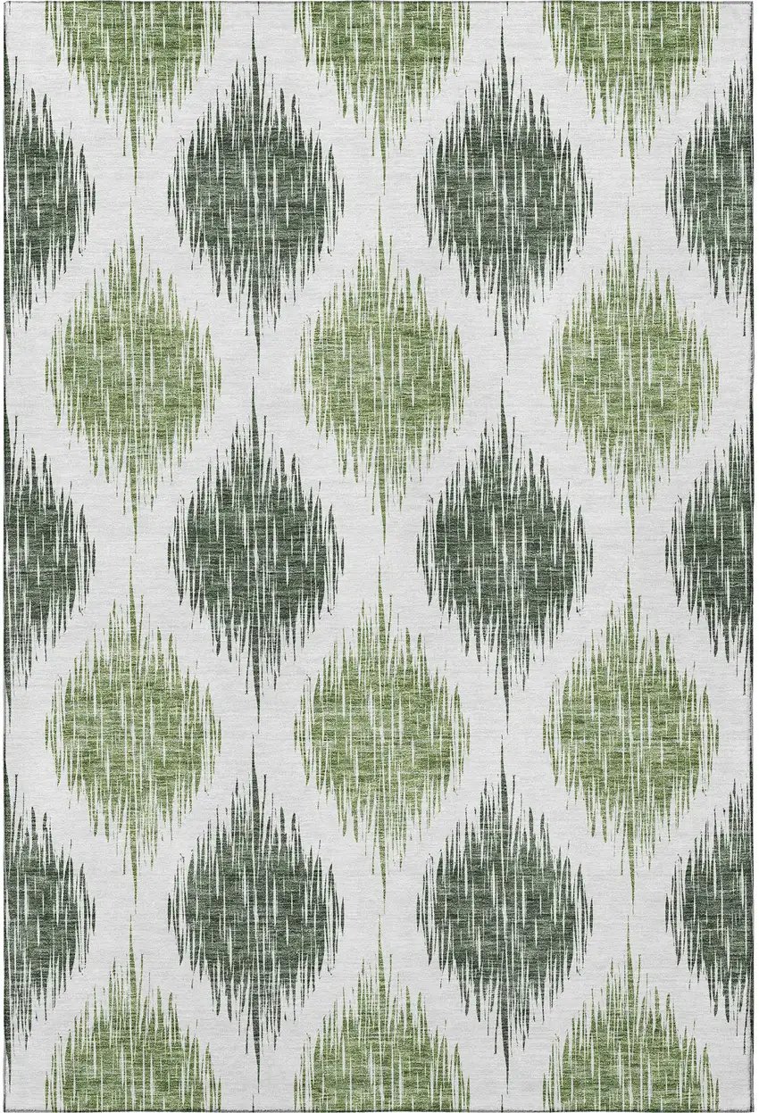 Fern Green And Ivory Ikat Washable Area Rug With UV Protection Photo 3