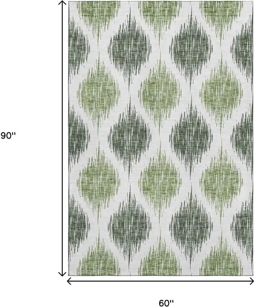 Fern Green And Ivory Ikat Washable Area Rug With UV Protection Photo 3