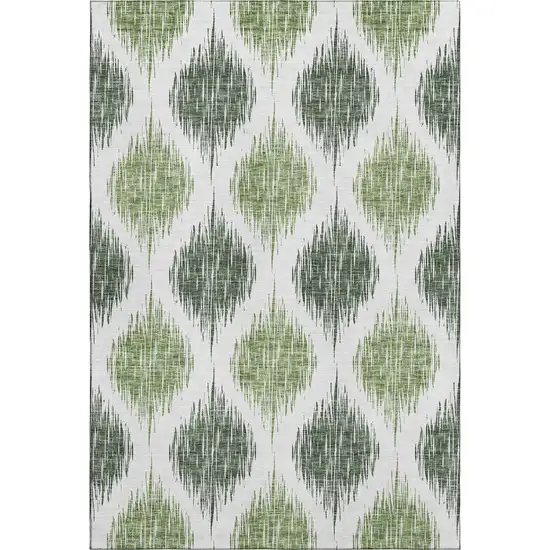 Fern Green And Ivory Ikat Washable Area Rug With UV Protection Photo 1
