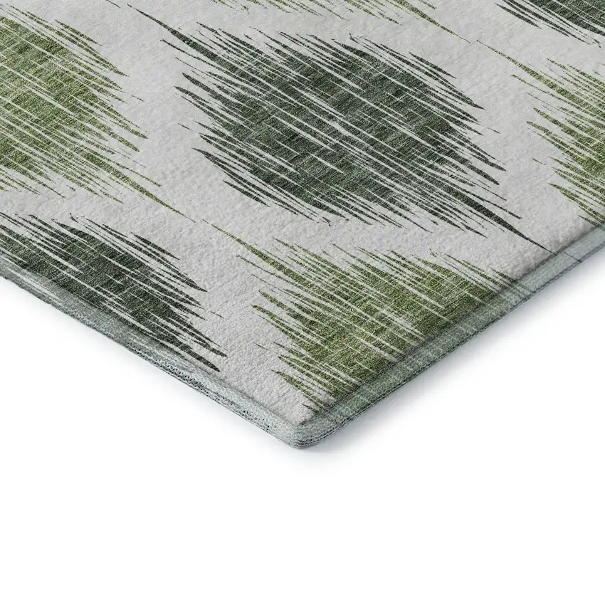 Fern Green And Ivory Ikat Washable Area Rug With UV Protection Photo 7