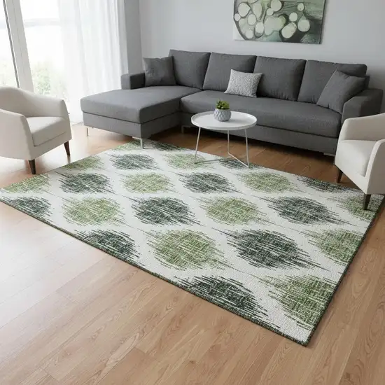 Fern Green And Ivory Ikat Washable Area Rug With UV Protection Photo 2