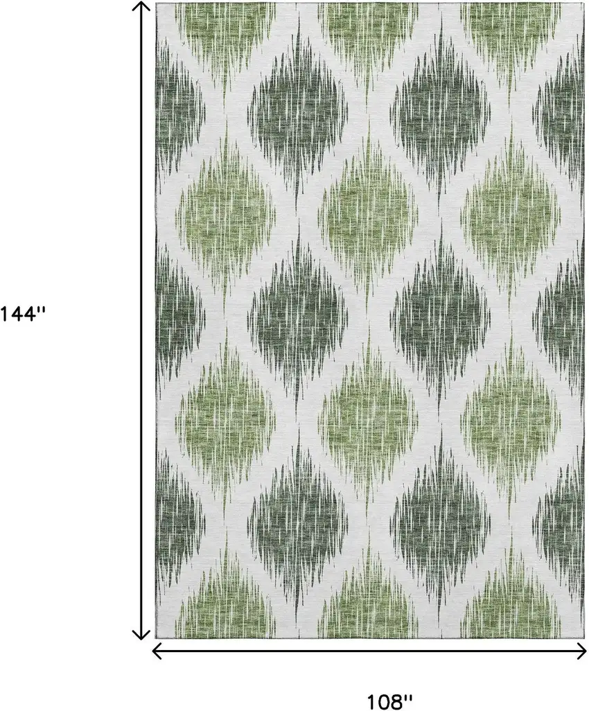 Fern Green And Ivory Ikat Washable Area Rug With UV Protection Photo 3