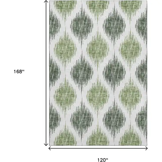 Fern Green And Ivory Ikat Washable Area Rug With UV Protection Photo 3