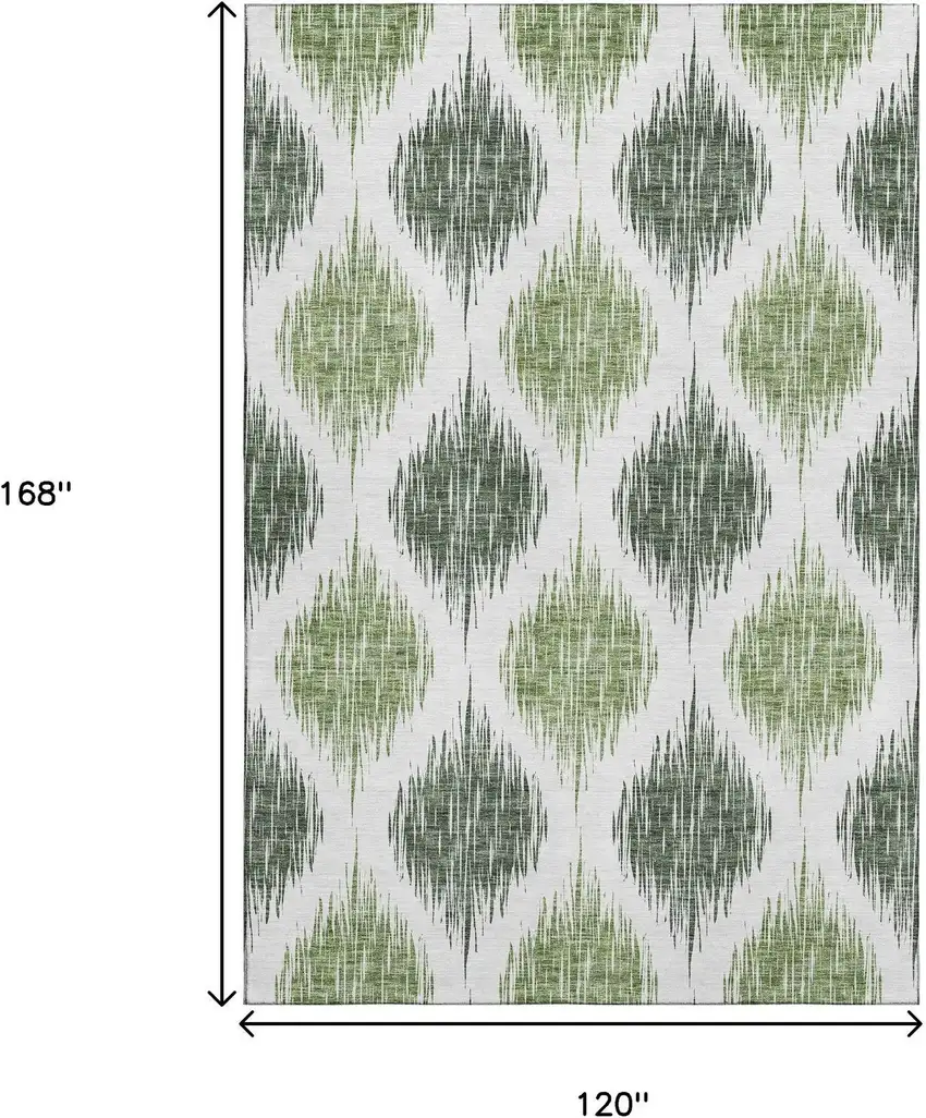 Fern Green And Ivory Ikat Washable Area Rug With UV Protection Photo 3