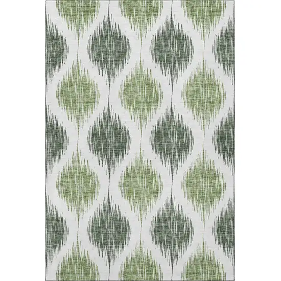 Fern Green And Ivory Ikat Washable Area Rug With UV Protection Photo 3