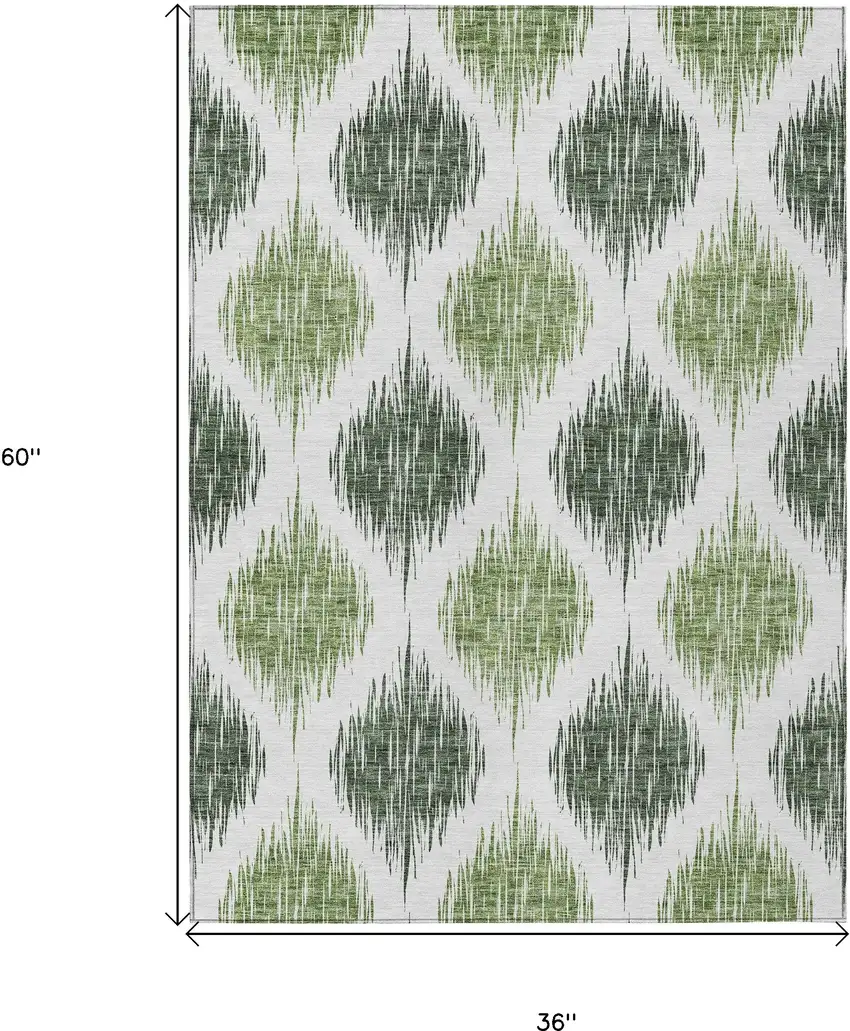 Fern Green And Ivory Ikat Washable Indoor Outdoor Area Rug Photo 3