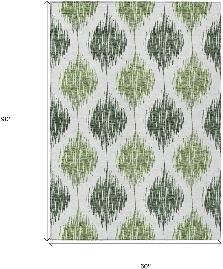 Fern Green And Ivory Ikat Washable Indoor Outdoor Area Rug Photo 3