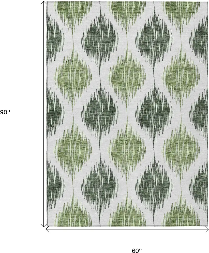 Fern Green And Ivory Ikat Washable Indoor Outdoor Area Rug Photo 3