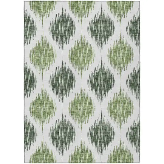 Fern Green And Ivory Ikat Washable Indoor Outdoor Area Rug Photo 2