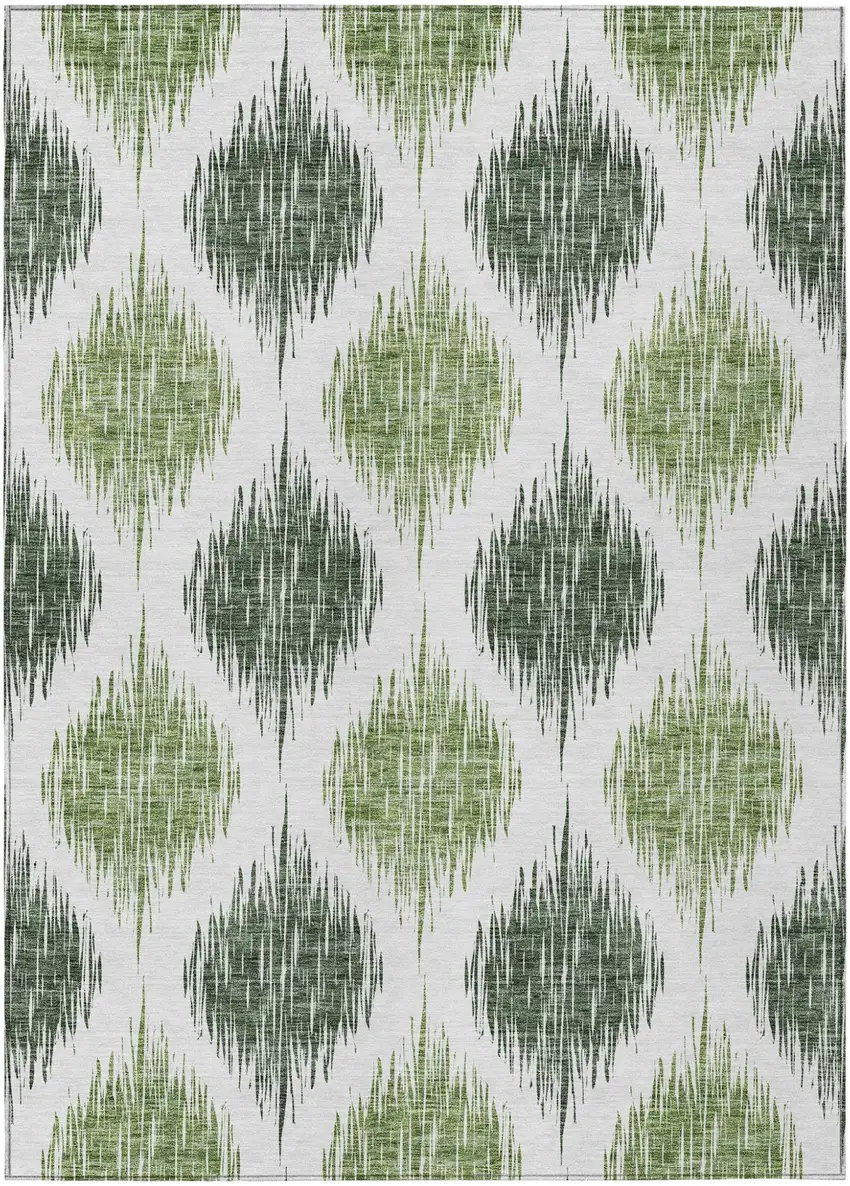 Fern Green And Ivory Ikat Washable Indoor Outdoor Area Rug Photo 2