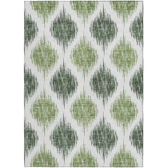 Fern Green And Ivory Ikat Washable Indoor Outdoor Area Rug Photo 6