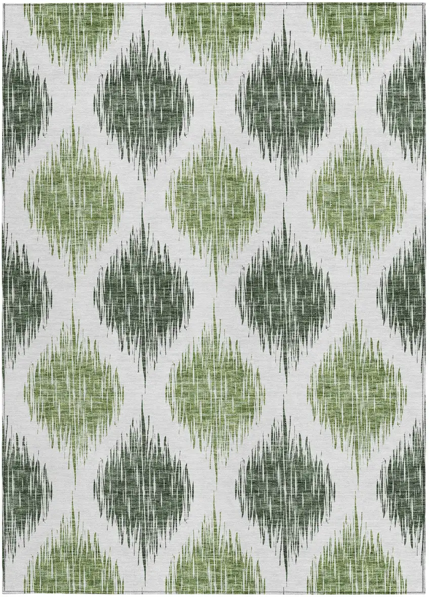 Fern Green And Ivory Ikat Washable Indoor Outdoor Area Rug Photo 6
