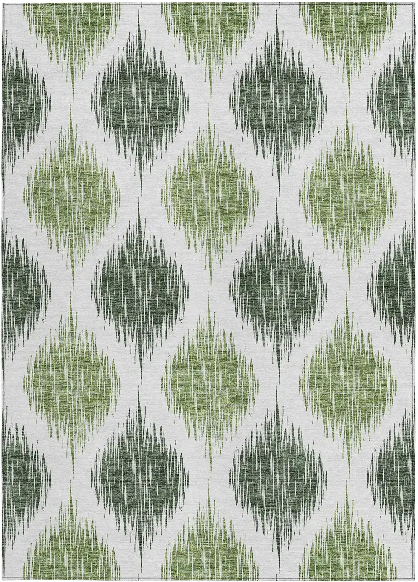 Fern Green And Ivory Ikat Washable Indoor Outdoor Area Rug Photo 6