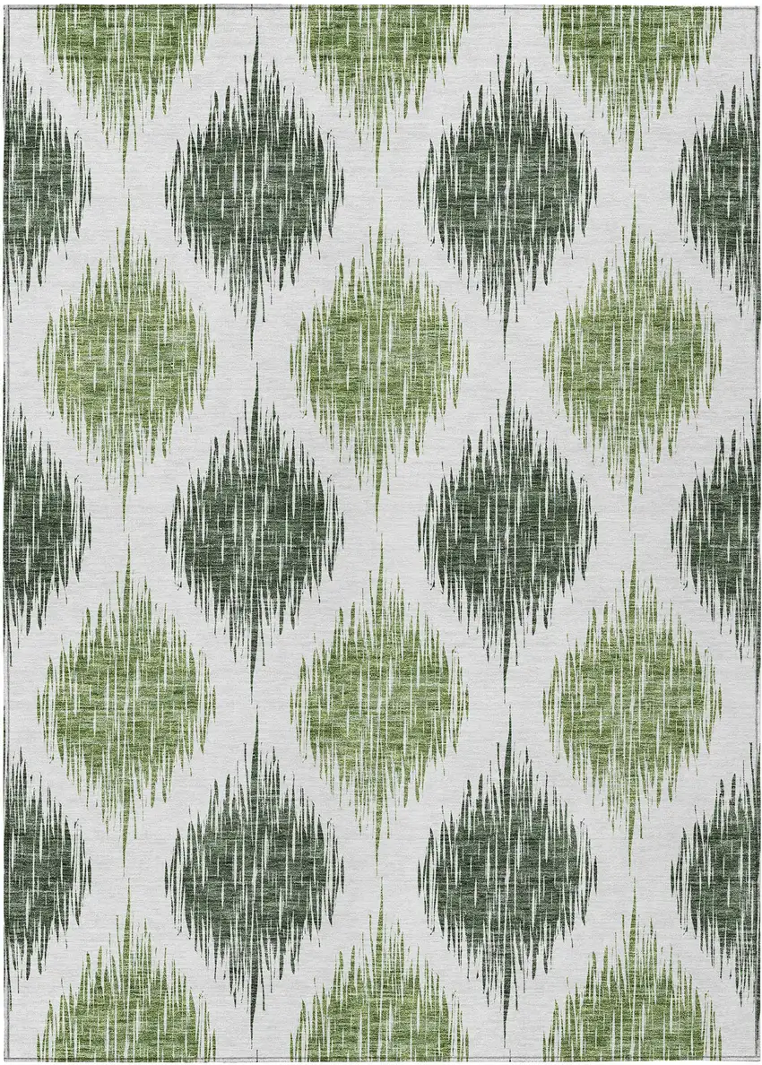 Fern Green And Ivory Ikat Washable Indoor Outdoor Area Rug Photo 1