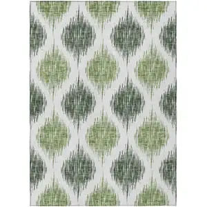 Photo of Fern Green And Ivory Ikat Washable Indoor Outdoor Area Rug