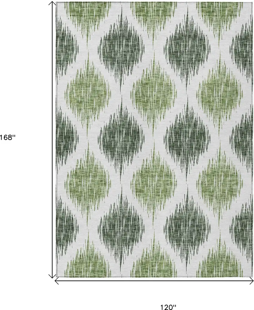 Fern Green And Ivory Ikat Washable Indoor Outdoor Area Rug Photo 3
