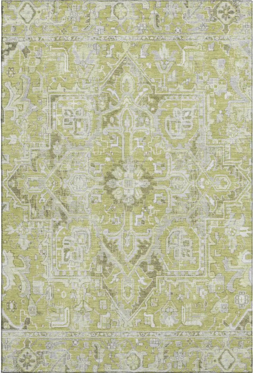 Fern Green And Ivory Oriental Washable Area Rug With UV Protection Photo 1