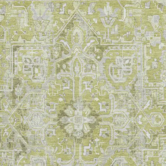 Fern Green And Ivory Oriental Washable Area Rug With UV Protection Photo 3