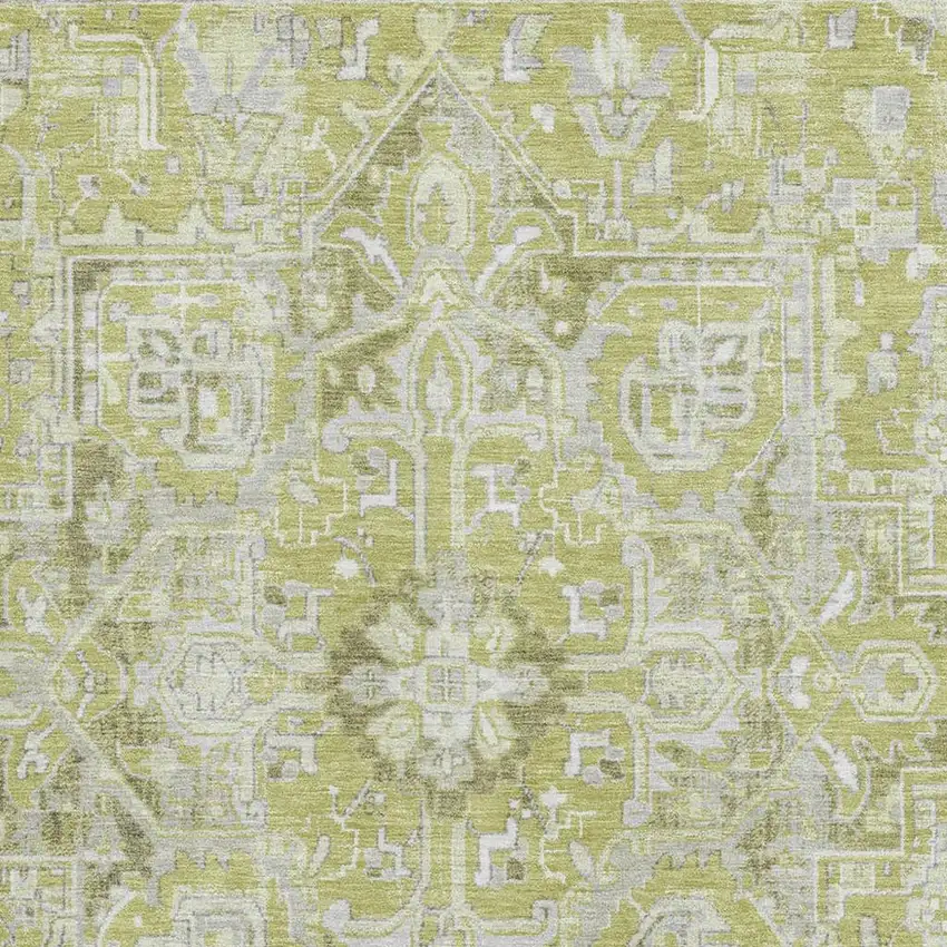 Fern Green And Ivory Oriental Washable Area Rug With UV Protection Photo 3