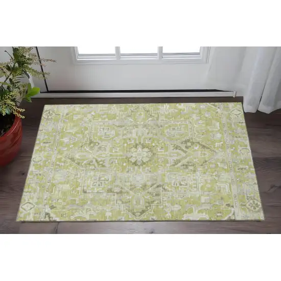 Fern Green And Ivory Oriental Washable Area Rug With UV Protection Photo 2