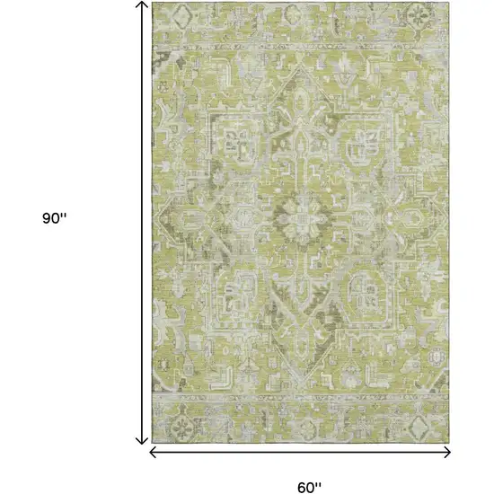 Fern Green And Ivory Oriental Washable Area Rug With UV Protection Photo 9