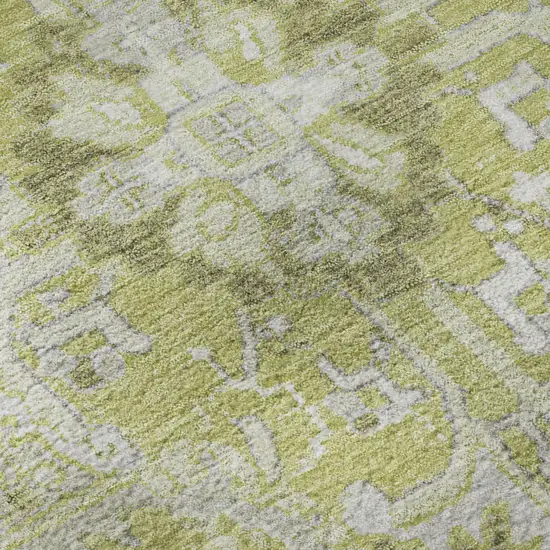 Fern Green And Ivory Oriental Washable Area Rug With UV Protection Photo 8