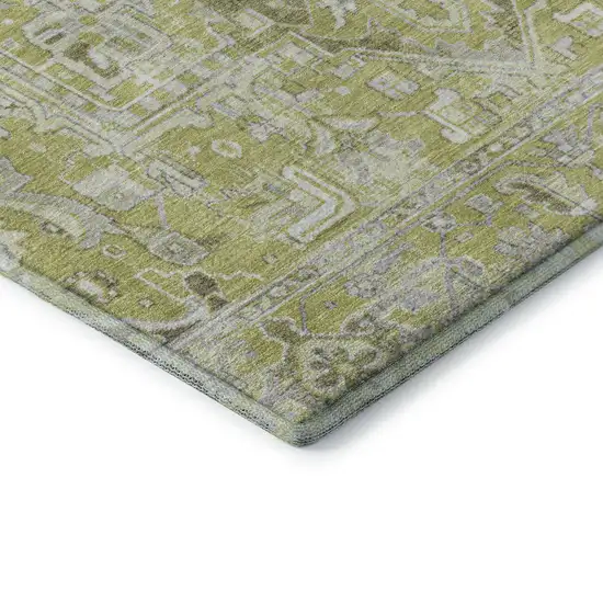 Fern Green And Ivory Oriental Washable Area Rug With UV Protection Photo 8