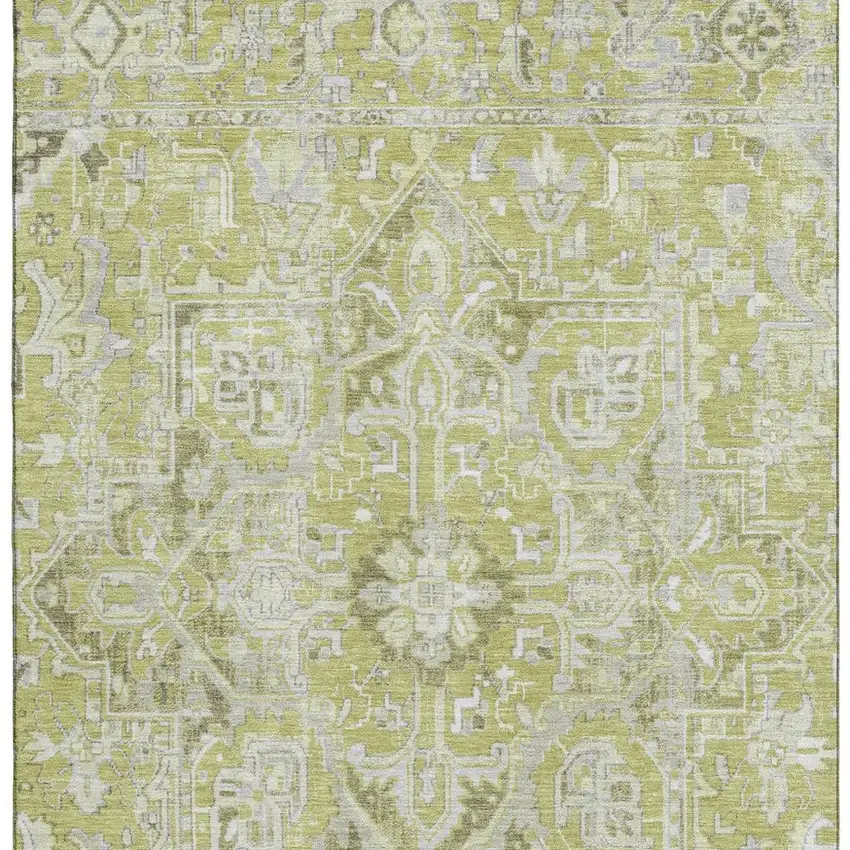 Fern Green And Ivory Oriental Washable Area Rug With UV Protection Photo 3